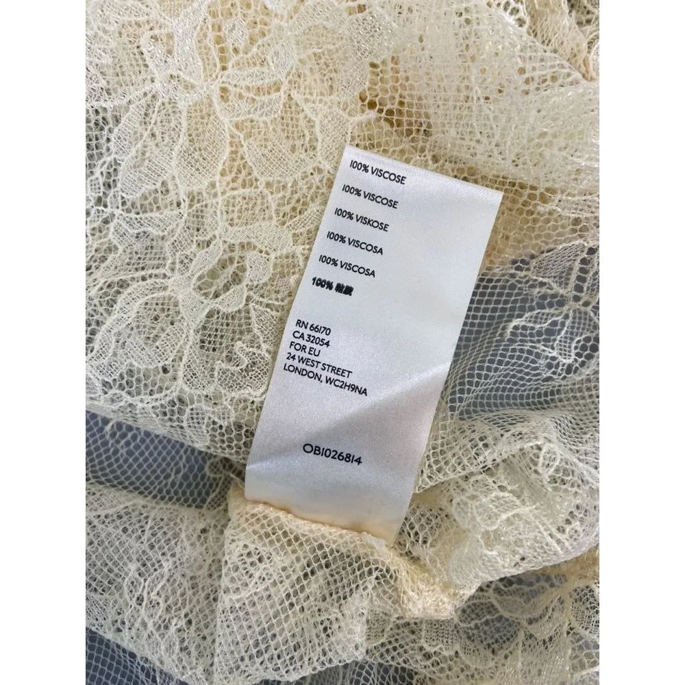 Free People‎ women's XS cream overlay lace puff high neck sleeve blouse